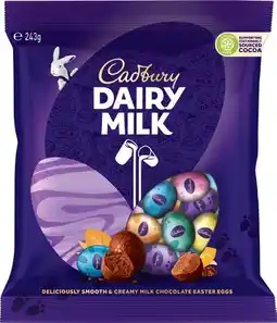 IGA Cadbury Chocolate Easter Eggs Dairy Milk Bag 243g or Mixed Bag 230g offer