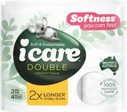 IGA icare Double Length Toilet Tissue 3 Ply 4 Pack offer