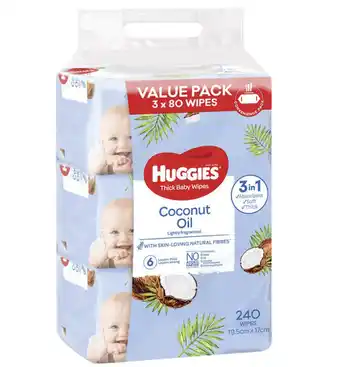 Chemist Warehouse Huggies coconut oil wipes 3 x 80 pack offer