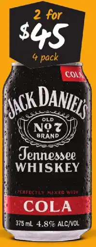 Cellarbrations Jack Daniels Tennessee Whiskey & Cola 4.8% Cans offer