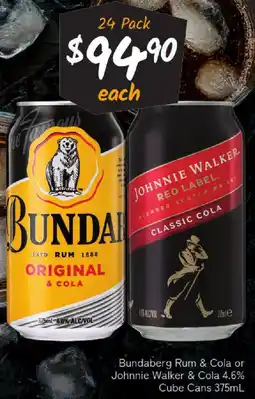 Cellarbrations Bundaberg Rum & Cola or Johnnie Walker & Cola 4.6% Cube Cans offer