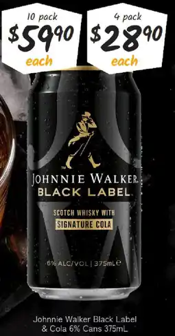 Cellarbrations Johnnie Walker Black Label & Cola 6% Cans offer