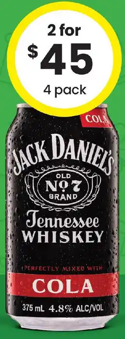 The Bottle O Jack Daniels Tennessee Whiskey & Cola 4.8% Cans offer