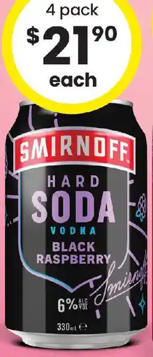 The Bottle O Smirnoff Hard Soda 6% Range Cans offer