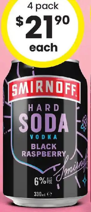 The Bottle O Smirnoff Hard Soda 6% Range Cans offer