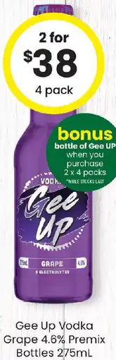 The Bottle O Gee Up Vodka Grape 4.6% Premix Bottles offer