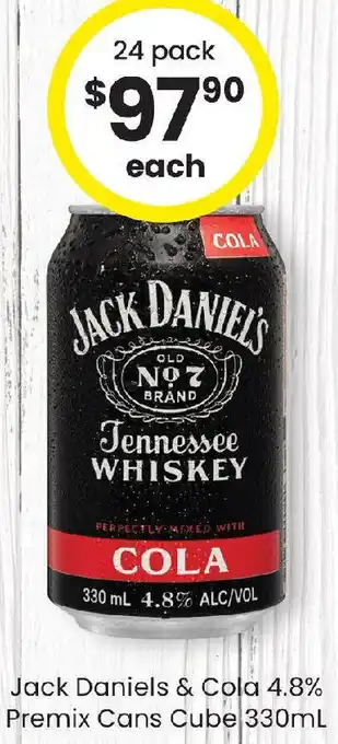 The Bottle O Jack Daniels & Cola 4.8% Premix Cans Cube offer