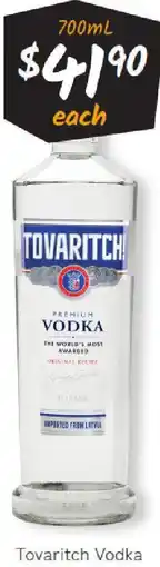 Cellarbrations Tovaritch Vodka offer