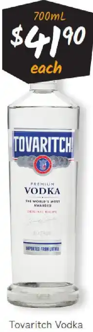 Cellarbrations Tovaritch Vodka offer