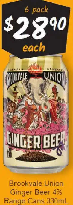 Cellarbrations Brookvale Union Ginger Beer 4% Range Cans offer