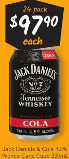 Cellarbrations Jack Daniels & Cola 4.8% Premix Cans Cube offer