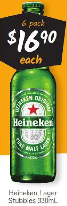 Cellarbrations Heineken Lager Stubbies offer