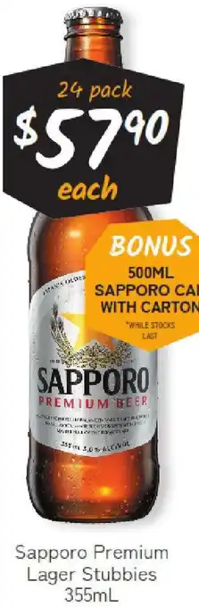 Cellarbrations Sapporo Premium Lager Stubbies offer