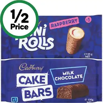 Woolworths Cadbury Cake Bars or Mini Rolls Pk 5 offer