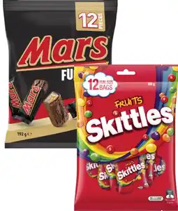 Coles Mars Chocolate Fun Size 132g-192g or Skittles Fun Size 180g offer