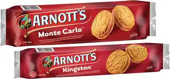 Coles Arnott's Monte Carlo or Kingston Biscuits 200g-250g offer