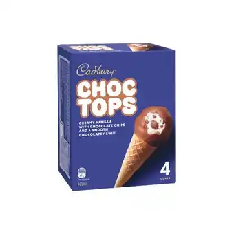 Woolworths Cadbury Choc Tops Ice Cream Cones 400ml Pk 4 offer