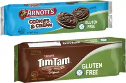 Coles Arnott's Gluten Free Original Tim Tam or Cookies and Cream Biscuits 120g-150g offer