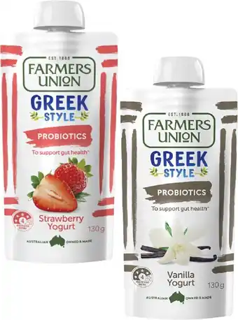 Coles Farmers Union Greek Style Yogurt Pouch 130g offer