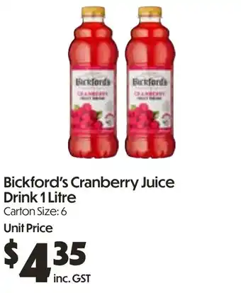 Campbells Wholesale Bickford's Cranberry Juice Drink offer