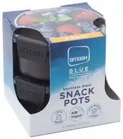 Coles Smash Blue Stainless Steel Snack Pots 200mL 2 Pack offer