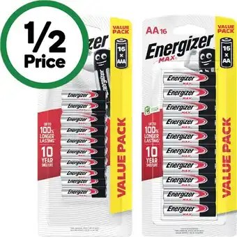 Woolworths Energizer Max Batteries AA or AAA Pk 16 offer