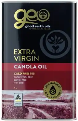 Coles Good Earth Oils Extra Virgin Canola Oil 4 Litre offer