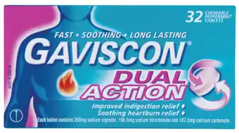 Gaviscon dual action peppermint 32 chewable tablets