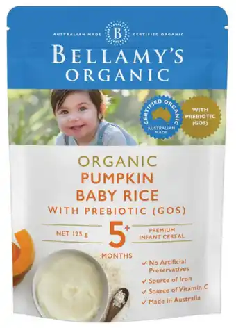 My Chemist Bellamy’s organic pumpkin baby rice with prebiotic 125g offer