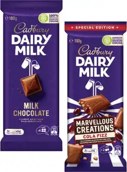 Coles Cadbury Dairy Milk Block Chocolate 150g-190g offer