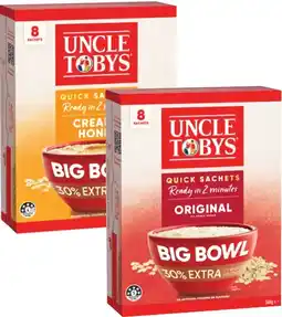 Coles Uncle Tobys Big Bowl Oat Sachets 368g offer