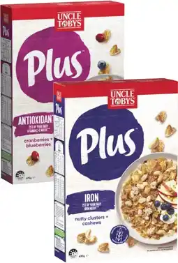 Coles Uncle Tobys Plus Cereal 620g-705g offer