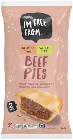 Coles Coles I'm Free From Beef Pies 2 Pack 340g offer