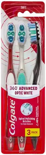 Coles Colgate 360 Optic White Toothbrush Soft 3 Pack offer