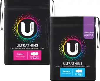 Coles U By Kotex Ultra Thin Pads With Wings Regular 14 Pack or Super 12 Pack offer