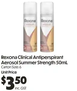 Campbells Wholesale Rexona Clinical Antiperspirant Aerosol Summer Strength offer