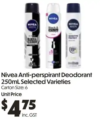 Campbells Wholesale Nivea Anti-perspirant Deodorant offer