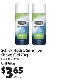 Campbells Wholesale Schick Hydro Sensitive Shave Gel offer