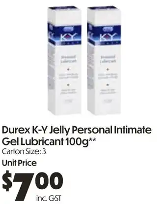 Campbells Wholesale Durex K-Y Jelly Personal Intimate Gel Lubricant offer