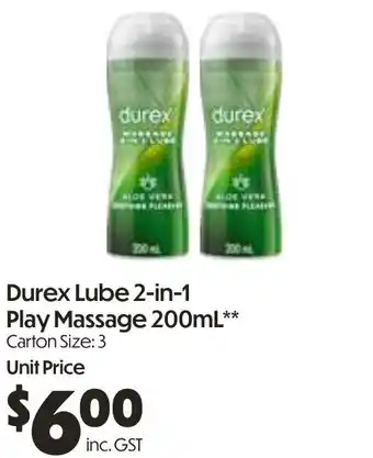 Campbells Wholesale Durex Lube 2-in-1 Play Massage offer