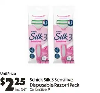 Campbells Wholesale Schick Silk 3 Sensitive Disposable Razor offer