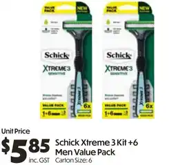 Campbells Wholesale Schick Xtreme 3 Kit +6 Men Value Pack offer