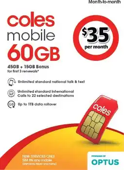 Coles Coles Mobile $35 Month-to-Month SIM offer