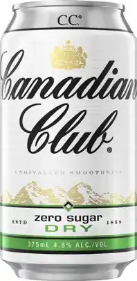 Coles Canadian Club Zero Sugar Dry 4.8% Cans 10x375mL offer