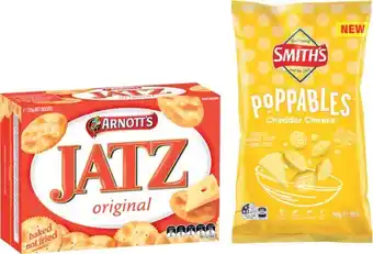Coles Arnottu2019s Jatz Crackers 225g or Smithu2019s Poppables 90g offer