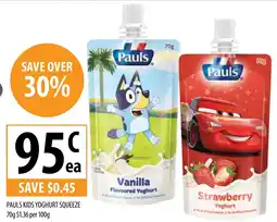 Supabarn Pauls Kids Yoghurt Squeeze offer