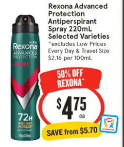 IGA Rexona Advanced Protection Antiperspirant Spray 220mL offer