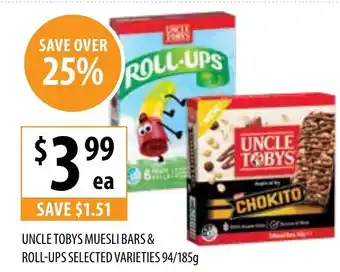 Supabarn Uncle tobys muesli bars & roll-ups offer