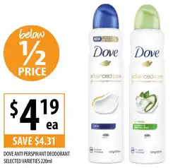 Supabarn Dove anti perspirant deodorant offer