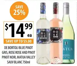 Supabarn DE BORTOLI BLUE PINOT GRIS, ROSE ROSE AND PINOT PINOT NOIR, MATUA VALLEY SAUV BLANC offer